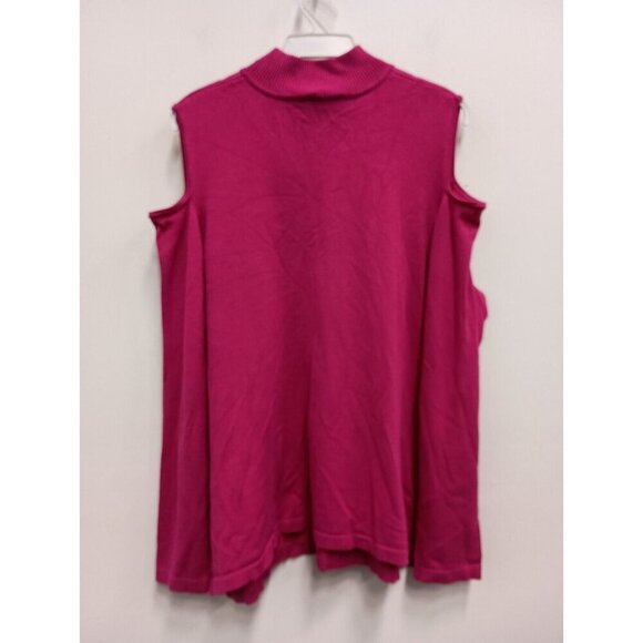 Susan Graver Womens Sweater Size 1X Hot Pink Cold Shoulder Mock Neck Keyhole - Picture 6 of 8